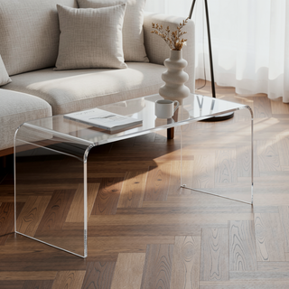 Sunvega Clear Acrylic Waterfall Coffee Table with Rounded Edges for Living Room