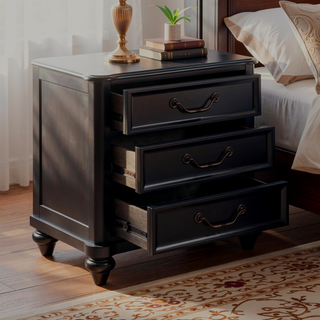 Sunvega Charcoal Brown Finish Traditional Bedroom Nightstand with 3 Dovetail Drawers