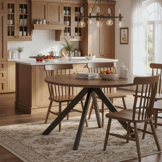 Sunvega 47.2 Inch Solid Wood Round Dining Table with X-Shaped Pedestal Base for 4-6 People