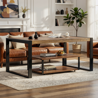 Sunvega Light Tobacco Mango Wood Dining Table with Iron Legs for 4