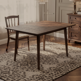 Sunvega Mid-Century Modern Solid Wood Dining Table with Beveled Edges Brown Stain Finish