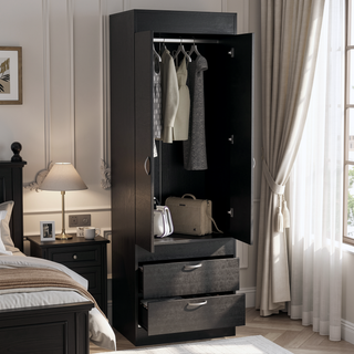 Sunvega Double Door Armoire with Two Drawers and Integrated Hanging Rod