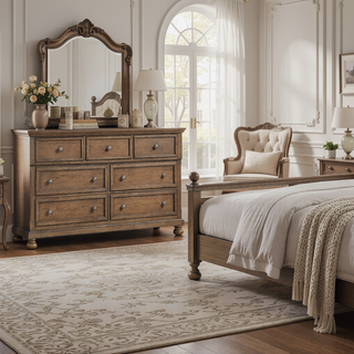 Sunvega Antique Brown Finish Nightstand with Hidden Drawer and Bun Feet