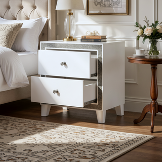 Sunvega Mirrored and Champagne Finish Nightstand with Two Spacious Storage Drawers