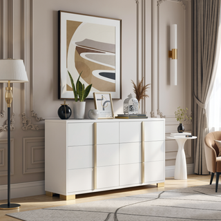 Sunvega Sleek Modern Six-Drawer Dresser with Gold Accents for Contemporary Bedroom