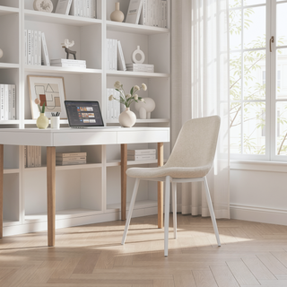 Sunvega Modern Linen Padded Dining Chairs with Sturdy White Metal Legs