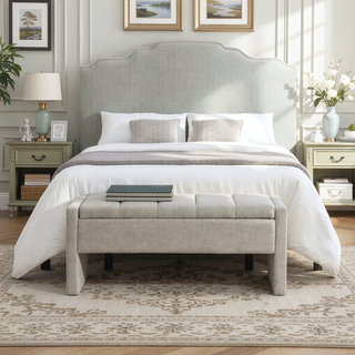 Sunvega Modern Linen Upholstered Storage Bench for Bedroom Living Room Dorm