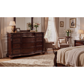 Sunvega Traditional Brown Cherry Finish Marble Top Three Drawer Nightstand