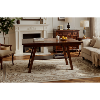 Sunvega Dark Walnut Rubberwood Rectangle Counter Height Dining Table with Open Storage Shelve