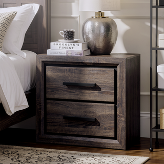 Sunvega Contemporary Two Tone Antique Gray 2 Drawer Nightstand with Brass Pulls