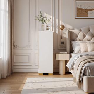 Sunvega Modern Art Deco White Five-Drawer Chest with Gold Hardware and Smooth Glide
