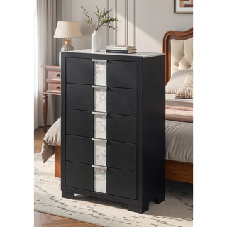 Sunvega Black and White Finish Nightstand with Two Drawers and Metal Knobs