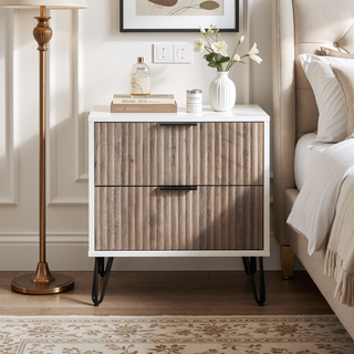 Sunvega Modern Glam Nightstand with Gold Metal Handles and Splayed Legs for Bedroom