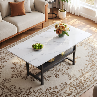 Sunvega Minimalist Dining Table with Walnut Textured MDF Top and Storage Shelf