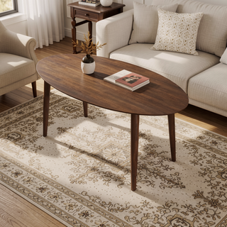 Sunvega Mid Century Modern Solid Wood Walnut Oval Dining Table for Kitchen