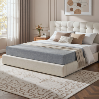 Sunvega Foldable Twin-Size Metal Mattress Bed Base with Removable Linen Cover