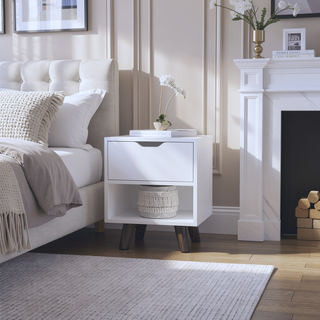 Sunvega Modern White Nightstand with Spacious Drawer and Open Storage Shelf