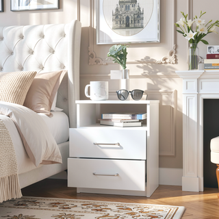 Sunvega Nightstand with Two Drawers and One Open Shelf for Bedroom Storage