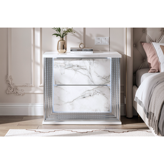 Sunvega Modern Sleek Nightstand with LED Light and Rich Chrome Accents
