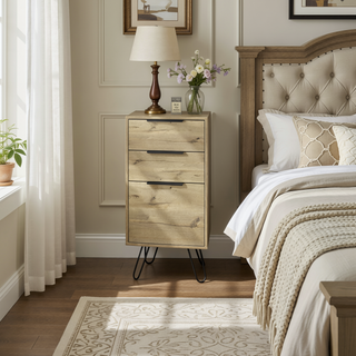 Sunvega Light Oak Finish Hairpin Leg Dresser with Superior Top and Three Drawers
