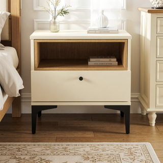 Sunvega Modern Light Oak Nightstand with Drawer and Shelf for Bedroom