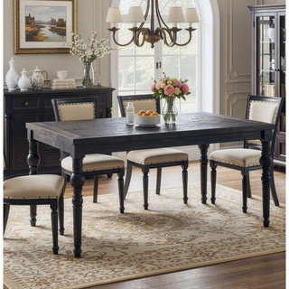 Sunvega Solid Rubberwood Traditional Style Dining Table with Wood Grain Top