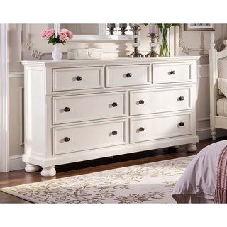 Sunvega White Finish 7 Drawer Dresser with Jewelry Tray Traditional Bedroom Furniture