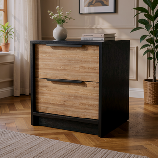 Sunvega Modern 18 Inch High Nightstand with Two Large Storage Drawers