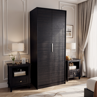 Sunvega Spacious 2 Door 2 Shelf Black Wengue Armoire for Bedroom