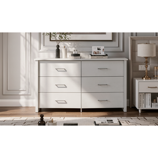 Sunvega Celeste White 6-Drawer Dresser with Silver Metal Handles
