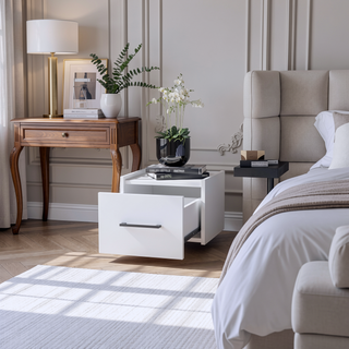 Sunvega Wall-Mounted Nightstand with Sleek Single Drawer and Spacious Top Shelf