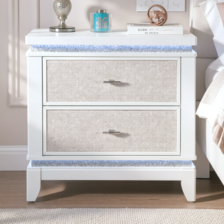 Sunvega White Nightstand with Cooler Bluetooth Speaker and LED Lighting