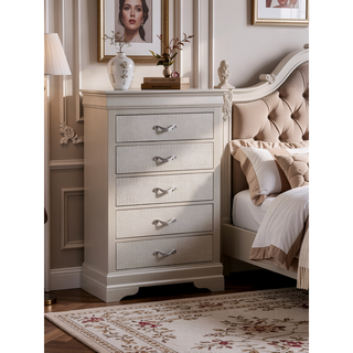 Sunvega Silver Champagne Nightstand with Two Spacious Drawers for Bedroom