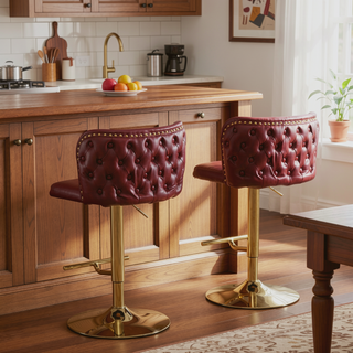 Sunvega Swivel Barstools with Tufted Back, Adjustable Seat Height and Chrome Base for Kitchen Island, Set of 2