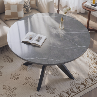 Sunvega Round Faux-Marble Dining Table with Solid Wood Legs and Adjustable Levelers