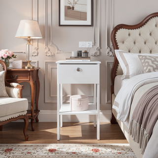 Sunvega Modern Black Wengue Nightstand with Drawer and Open Shelf for Bedroom