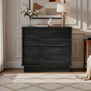 Sunvega Modern Whitewashed Oak Nightstand with Two Push Open Drawers for Bedroom