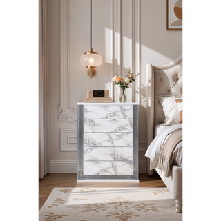 Sunvega Modern Sleek Nightstand with LED Light and Rich Chrome Accents