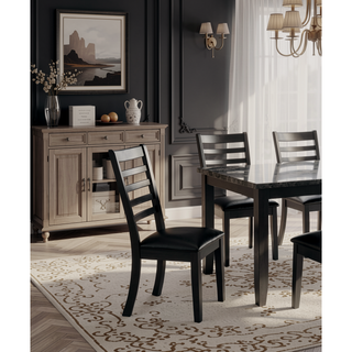 Sunvega Transitional Style Dark Gray 7pc Dining Set with Faux Marble Table Top