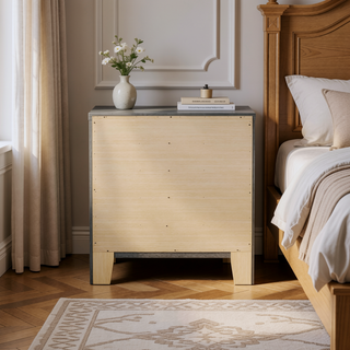 Sunvega Modern Farmhouse Stone Brown Nightstand with Two Drawers