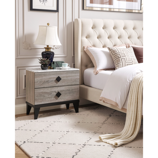 Sunvega Cream Oak Nightstand with Faux Marble Top and Rustic Wood Accents