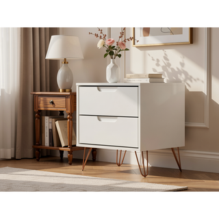 Sunvega Mid-Century Modern Nightstand with Spacious Drawers and Metal Legs