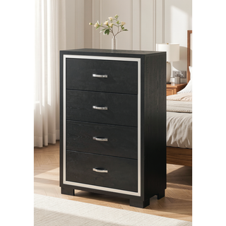 Sunvega Modern Luxury Nightstand with Sleek Metal Handles and Two Storage Drawers