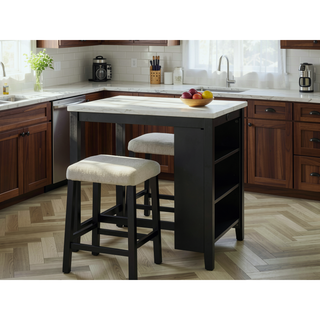 Sunvega Transitional 3pc Dining Set with Gloss Table Top and Storage Shelves