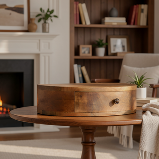 Sunvega Solid Wood Wall-Mounted Rounded Nightstand with One Drawer in Oak-ish Light Brown