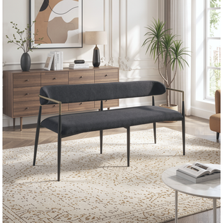Sunvega Black Chenille Finish Bench with Padded Seat and Back Cushion for Modern Space