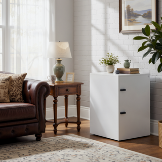Sunvega Fully Assembled Nightstand with V Shape Embossing and Black Handles