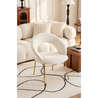 Sunvega Velvet Fabric Dining Chair with Curved Backrest and Golden Metal Legs for Kitchen