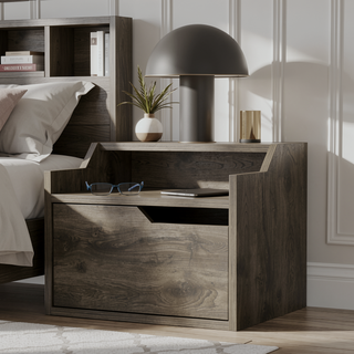 Sunvega Wall-Mountable Floating Nightstand with Drawer and Dual-Shelf Display