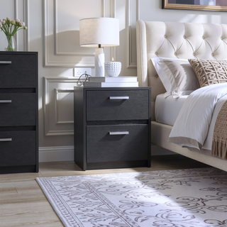 Sunvega 2 Drawer Nightstand with Metal Handles for Bedroom or Living Room